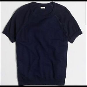 J Crew Factory Navy Top with Mesh Sleeves